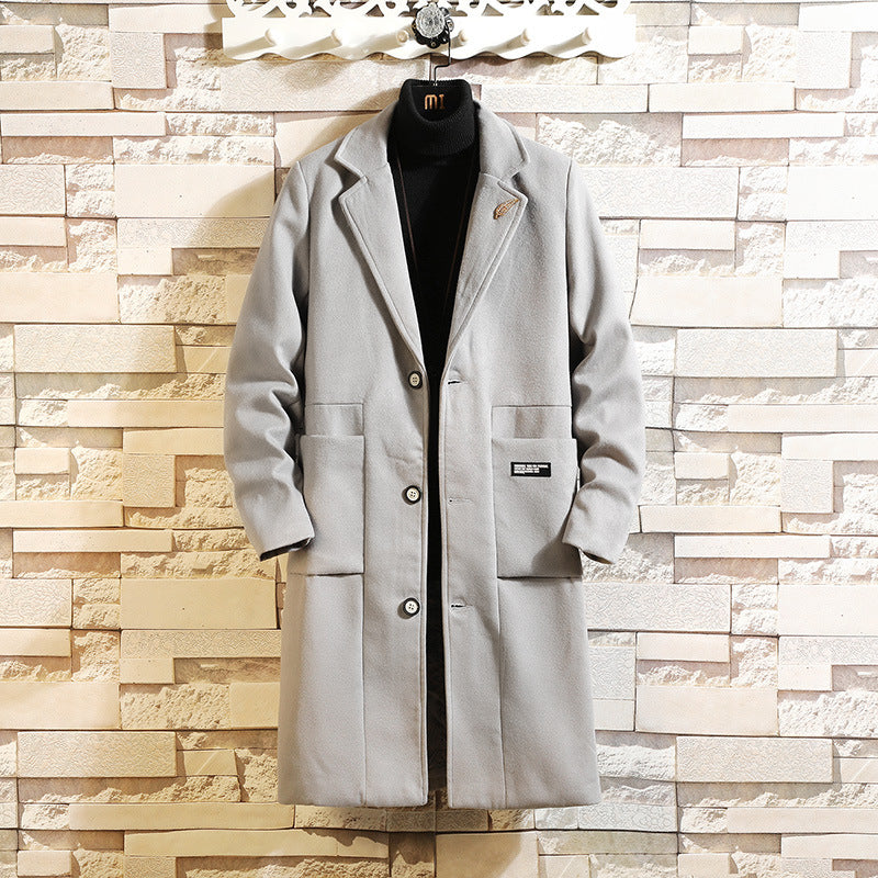 Men's Slim Mid-Length Warm Woolen Trench Coat