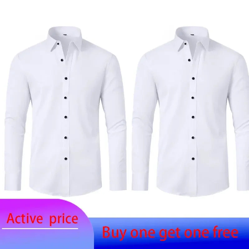 6xl New summer black men's shirt elastic force non-iron long-sleeved business casual shirt solid color mercerized vertical