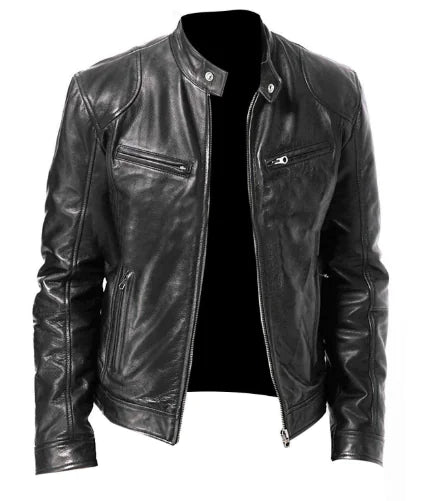 Men's Fleece-Lined PU Leather Jacket