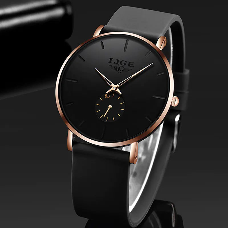 LIGE Men's Ultra Thin Waterproof Quartz Luxury Watch