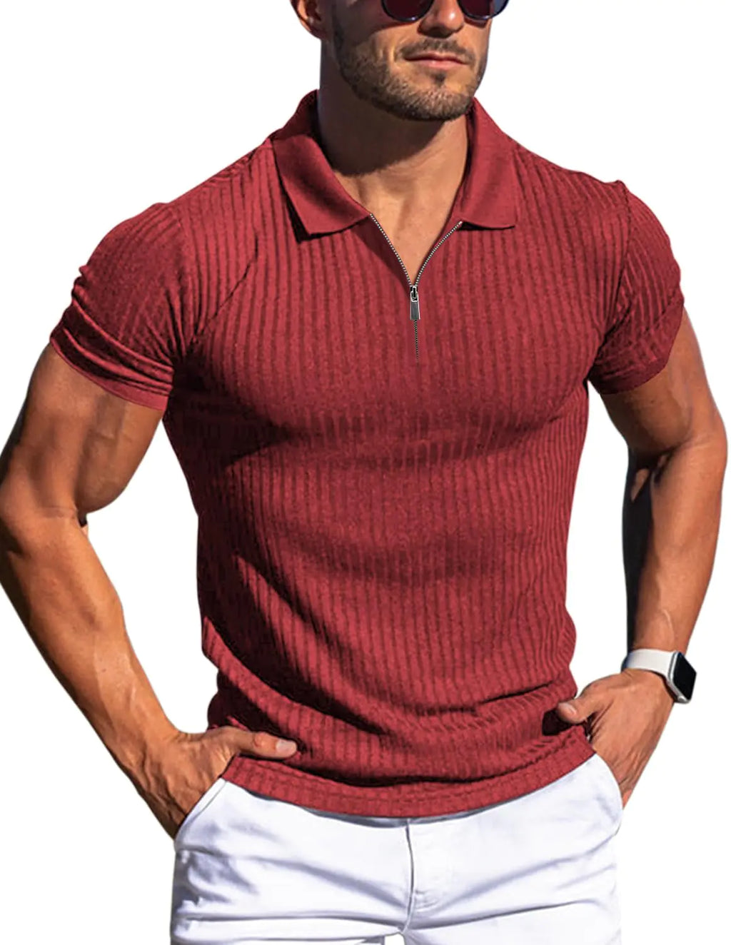 Gnvviwl Zipper Muscle Polo Shirts