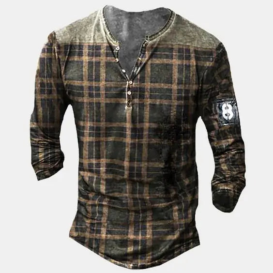 Vintage Print Long Sleeve Polo
