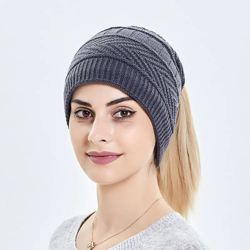 Windproof Knitted Wool Cap with Earmuffs and Scarf