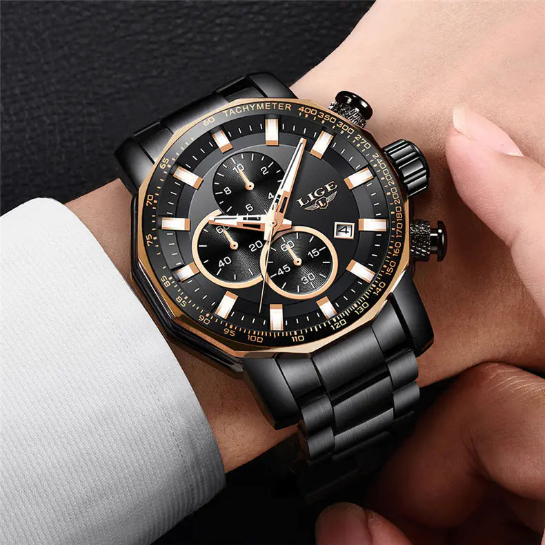 LIGE Men's Waterproof Business Watch - Stylish Design