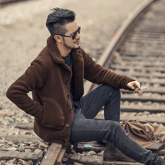 Plush Stand Collar Jacket and Coat