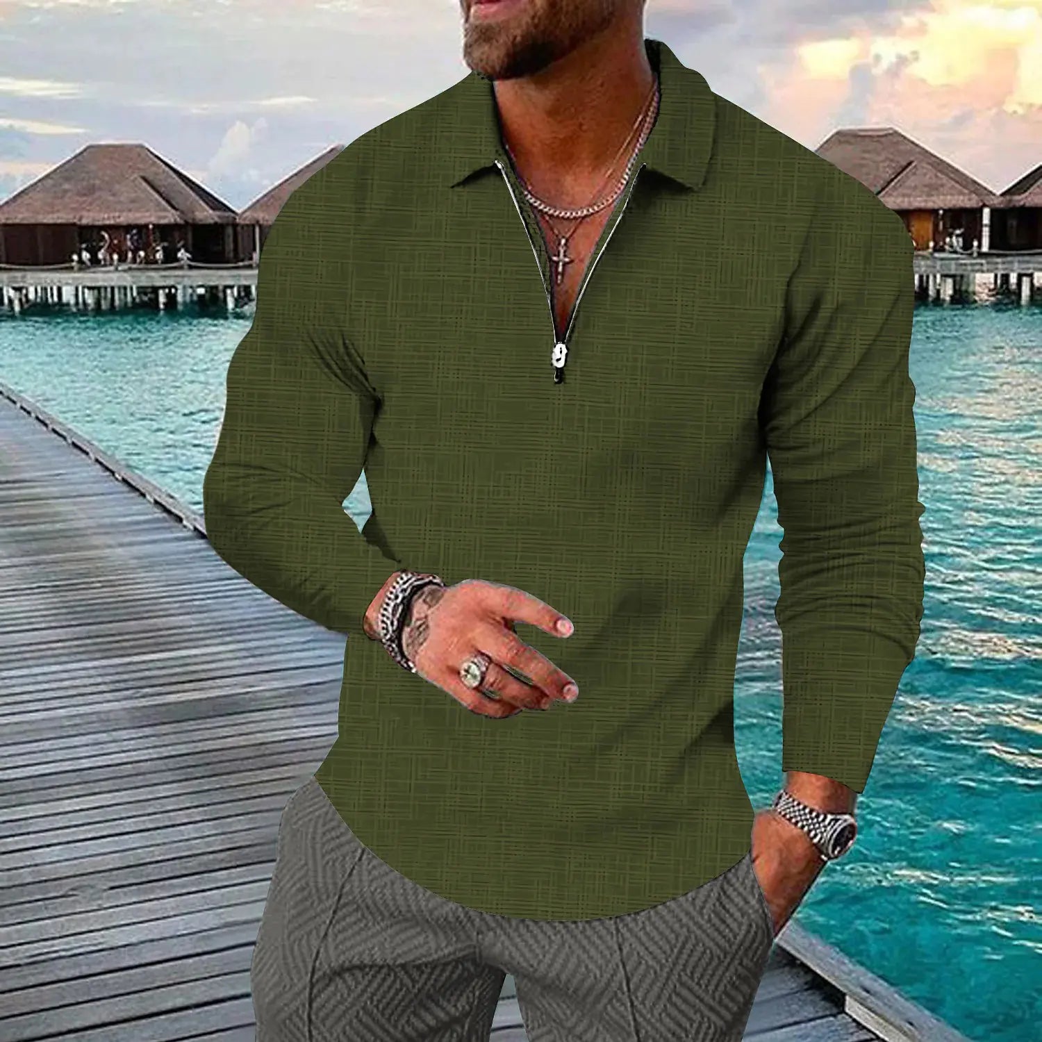 Men's Plus Size S-5XL British Style Long Sleeve Polo