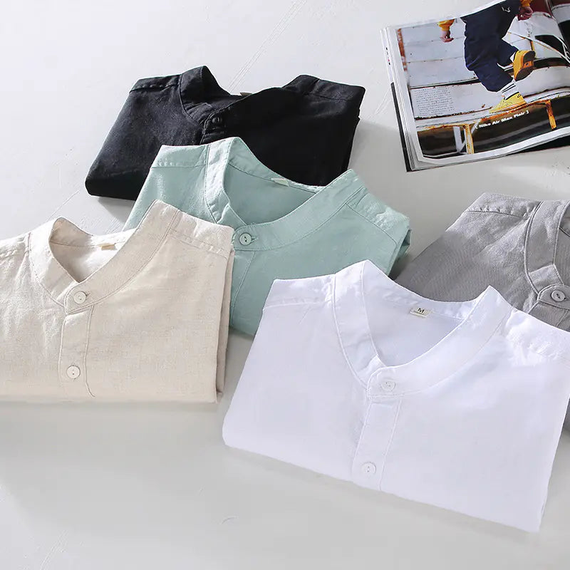 Men's Loose Linen Short Sleeve Shirt - Summer Style