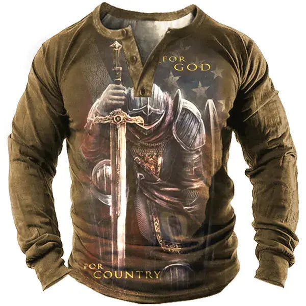 Vintage Print Long Sleeve Polo