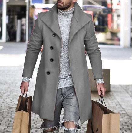 Mid-Length Men's Woolen Trench Coat