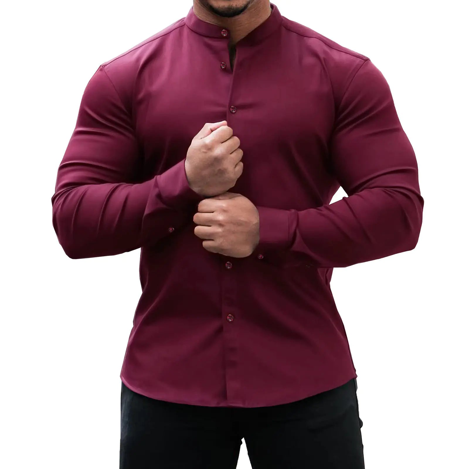 Men's Slim Fit Solid Color Casual Cardigan Shirt