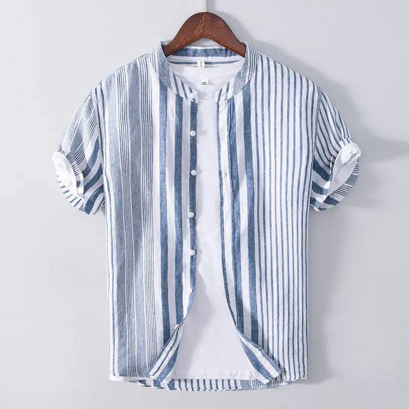 Men's Summer Striped Linen Short Sleeve Shirt