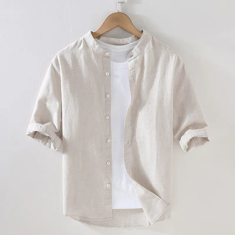 Men's Loose Linen Short Sleeve Shirt - Summer Style