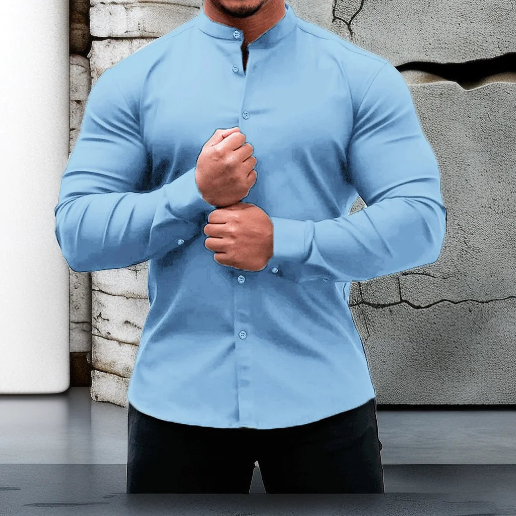 Men's Slim Fit Solid Color Casual Cardigan Shirt