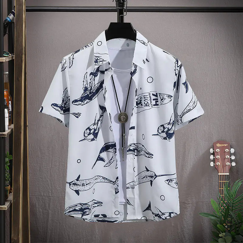 Men's Hawaiian Short-Sleeved Beach Shirt - Large Size