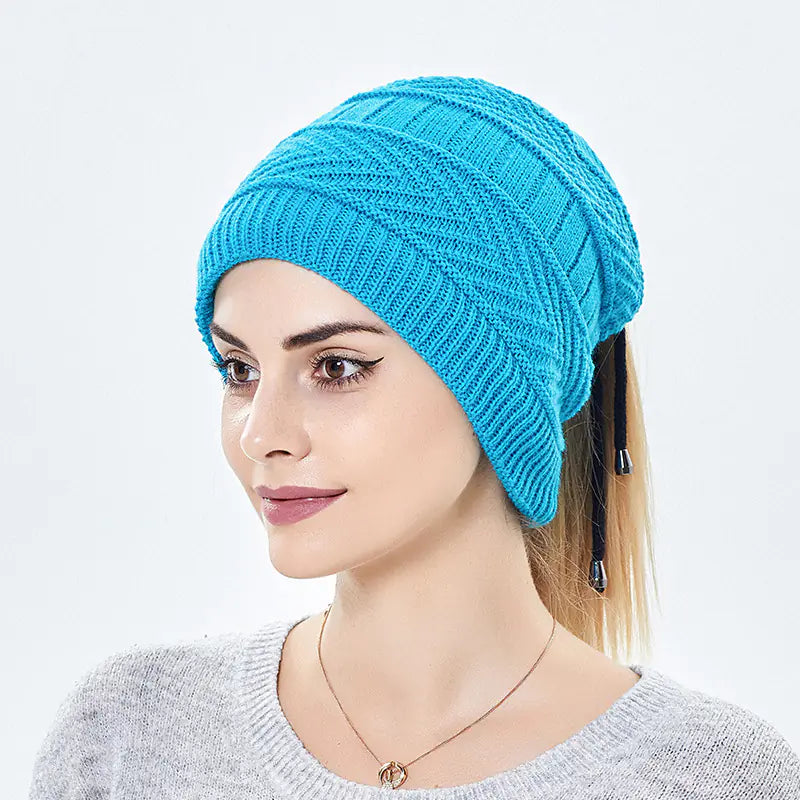 Windproof Knitted Wool Cap with Earmuffs and Scarf