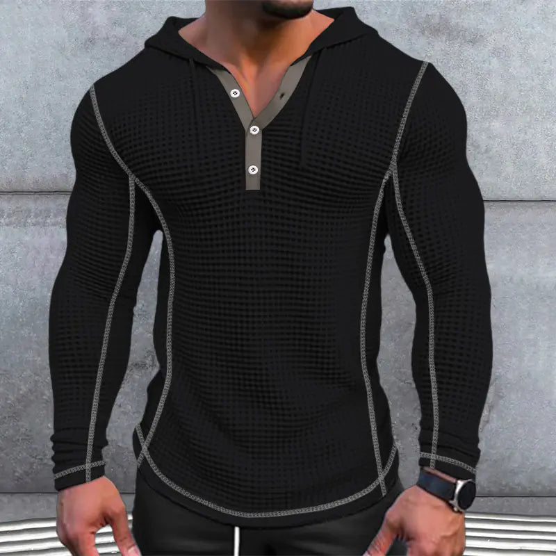 Waffle Button Hoodie T-shirt Top