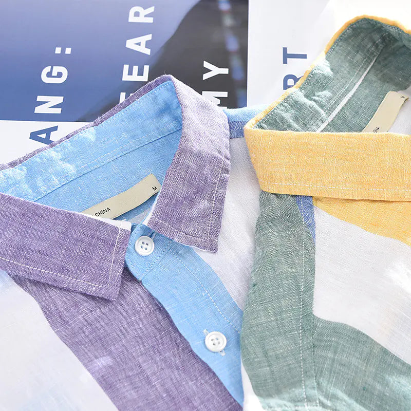 Men's Loose-Fit Striped Linen Short Sleeve Shirt