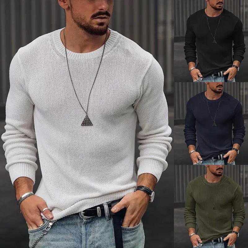 Solid Color Long-Sleeved Round Neck Sweater