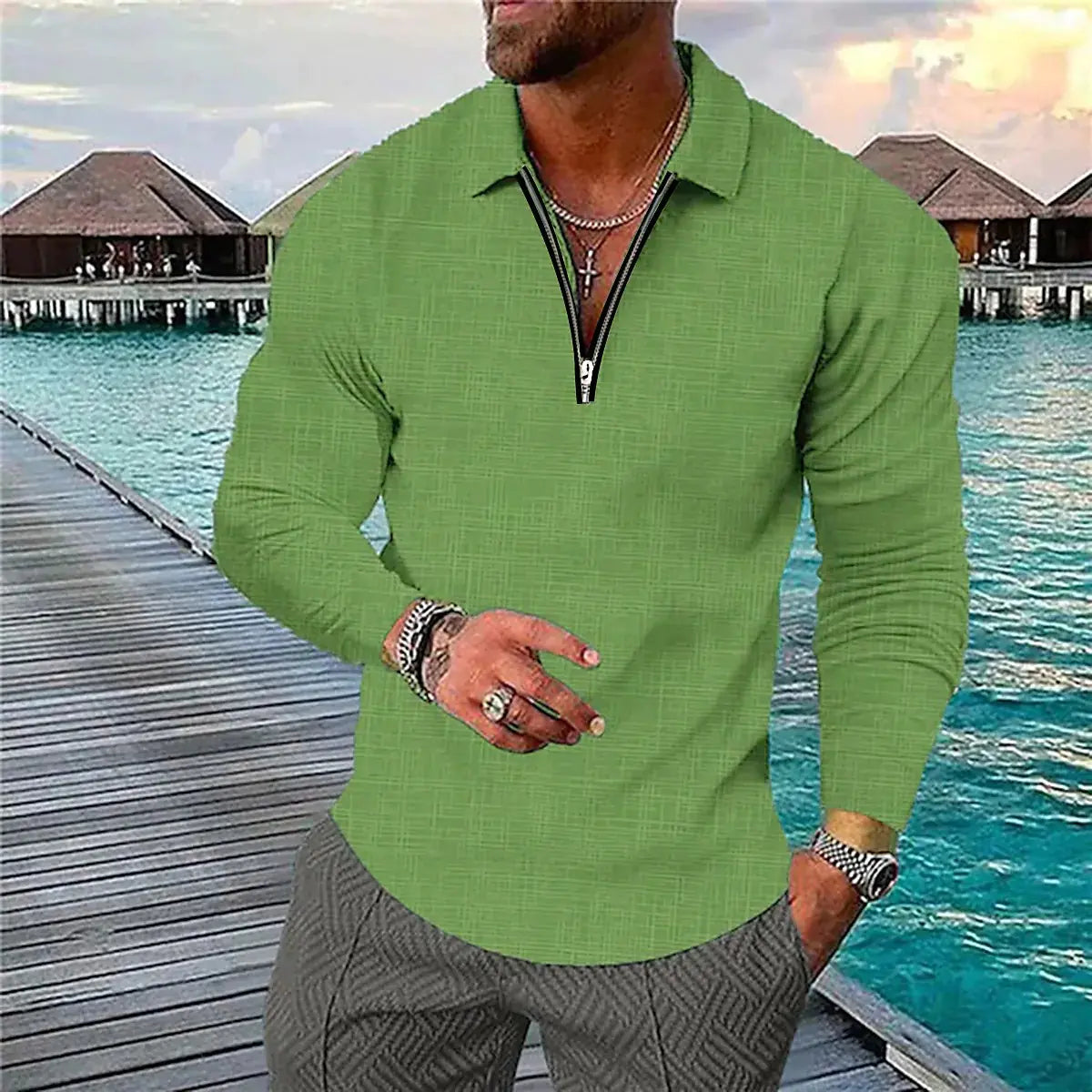 Men's Plus Size S-5XL British Style Long Sleeve Polo