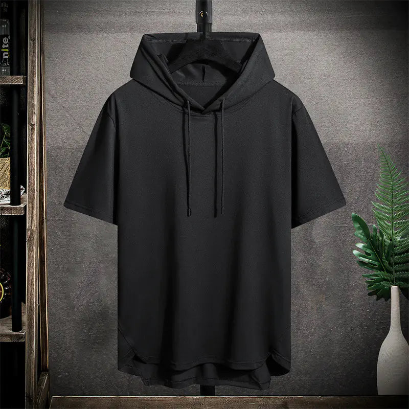 Solid Color Hooded Short Sleeve T-Shirt