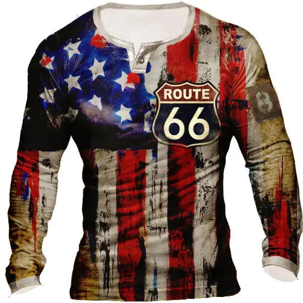 Vintage Print Long Sleeve Polo