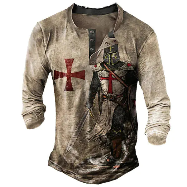Vintage Print Long Sleeve Polo