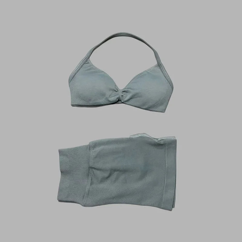 2 Piece Sports Set Women Strappy Yoga Bra Gym Workout Scrunch Shorts Sports Suit Fitness Clothes Seamless Yoga Set