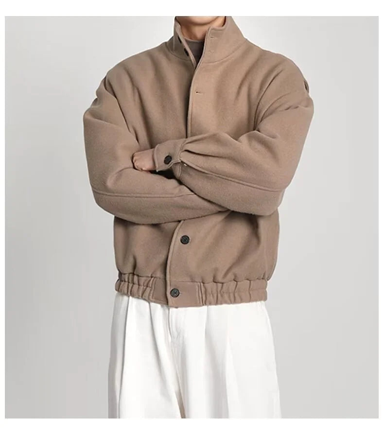 Men's Business Shirt Stand Collar Jacket Woolen Coat