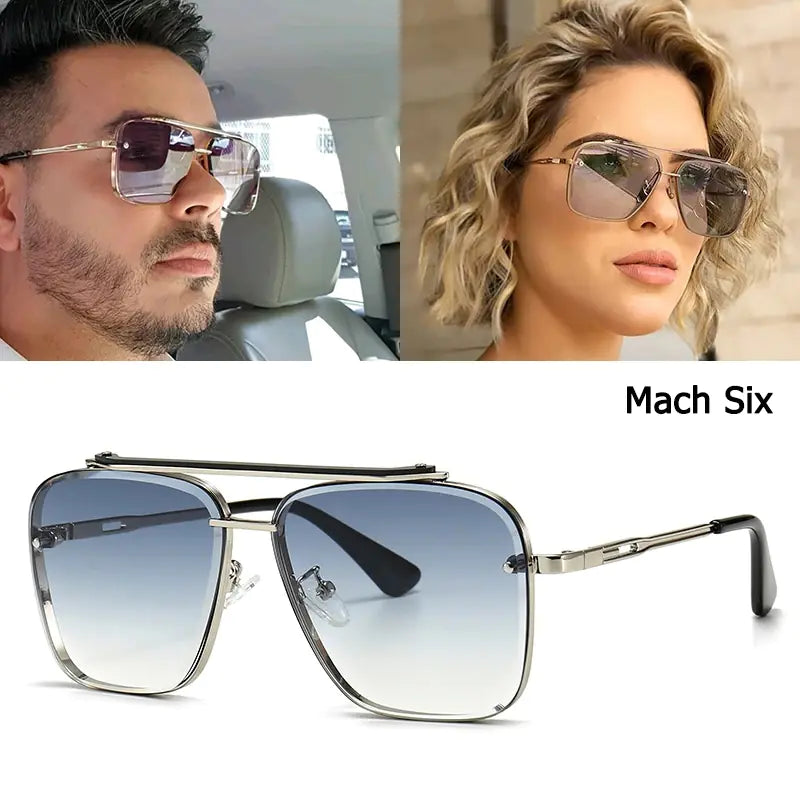 Metal Cut Edge Double Beam Sunglasses for Men
