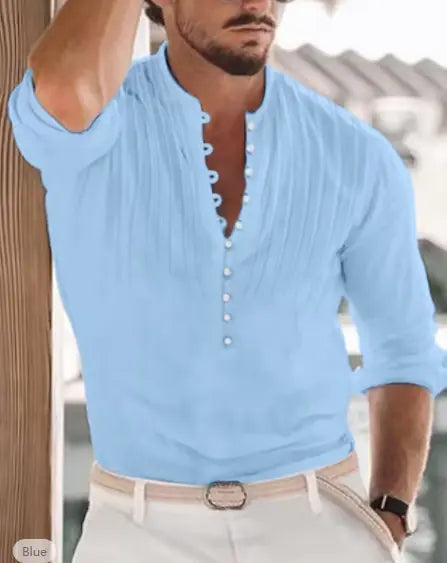 2023 Men's Casual Button-Up Cotton Linen Shirt