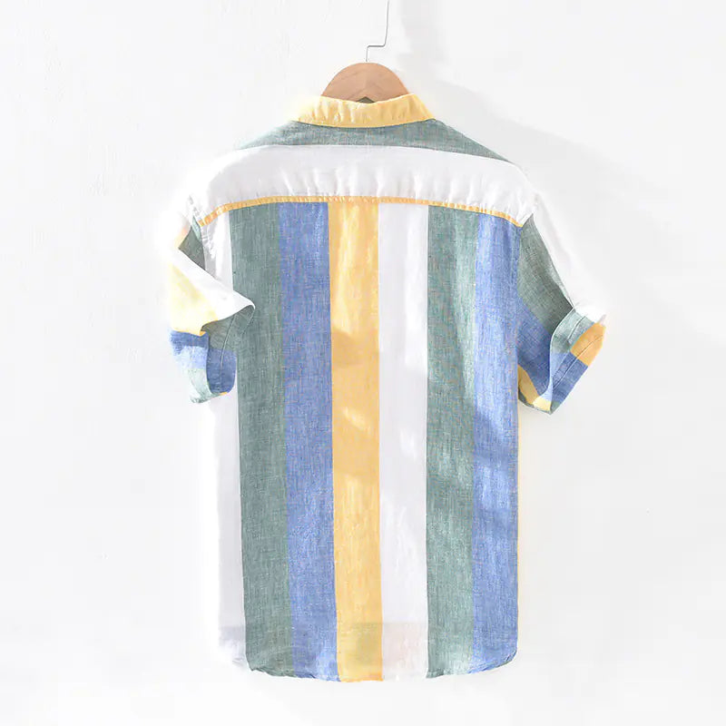 Men's Loose-Fit Striped Linen Short Sleeve Shirt