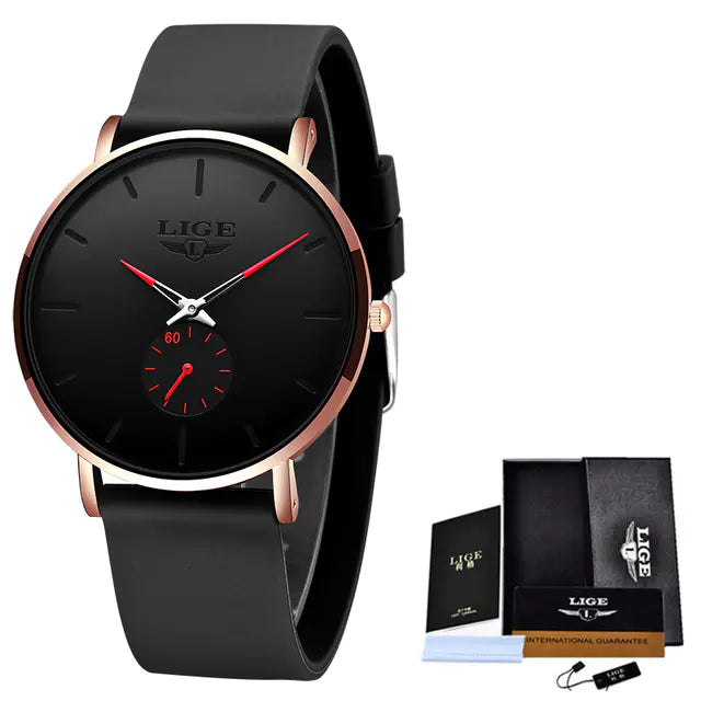 LIGE Men's Ultra Thin Waterproof Quartz Luxury Watch