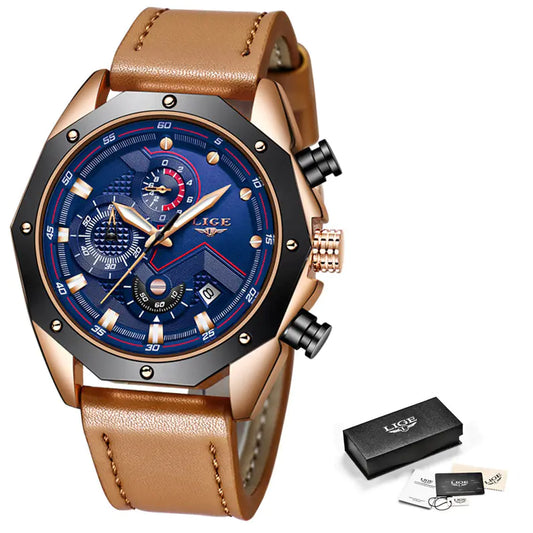 LIGE Men's Hexagonal Waterproof Quartz Sports Watch