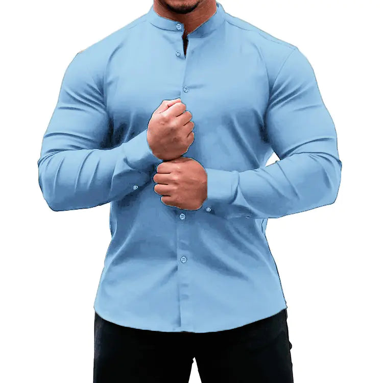 Men's Slim Fit Solid Color Casual Cardigan Shirt