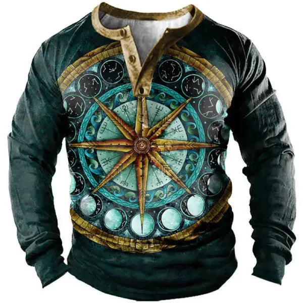 Vintage Print Long Sleeve Polo