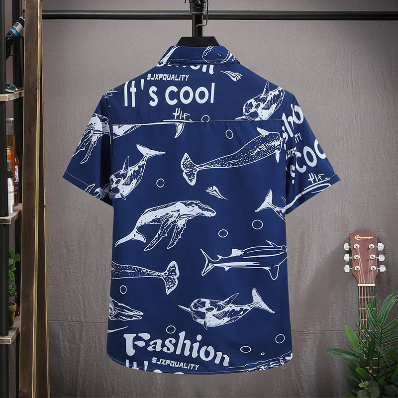 Men's Hawaiian Short-Sleeved Beach Shirt - Large Size