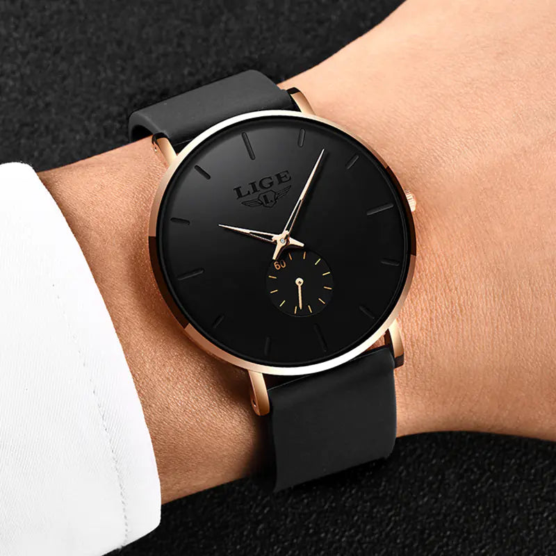 LIGE Men's Ultra Thin Waterproof Quartz Luxury Watch