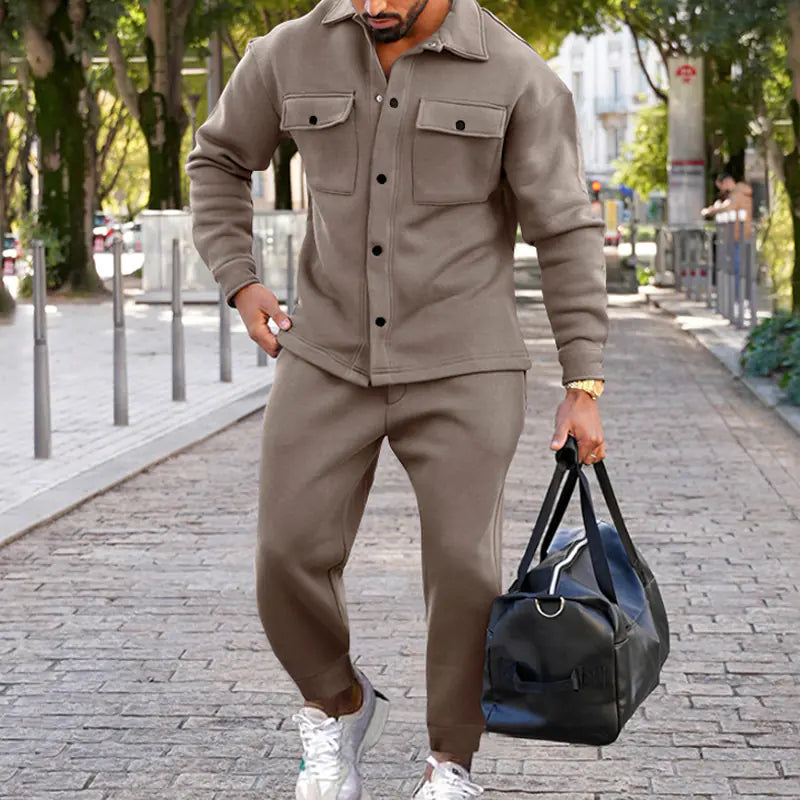 Suede Slim Fit Solid Color Two-Piece Suit for Men