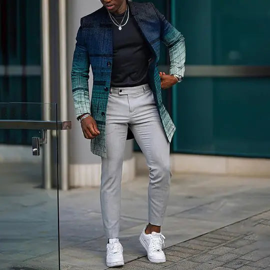 Men's Mid-Length Woolen Stand Collar Trench Coat