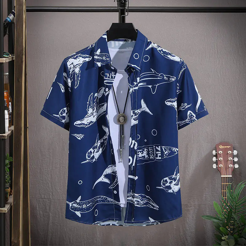 Men's Hawaiian Short-Sleeved Beach Shirt - Large Size