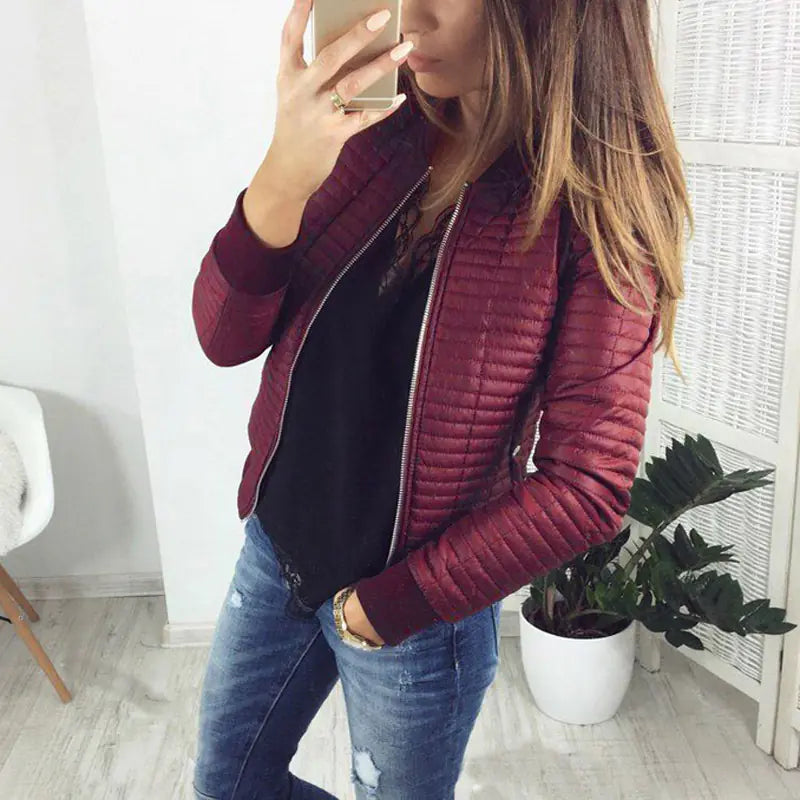 2019 Women's Slim Fit Long Sleeve Zip Cardigan Jacket